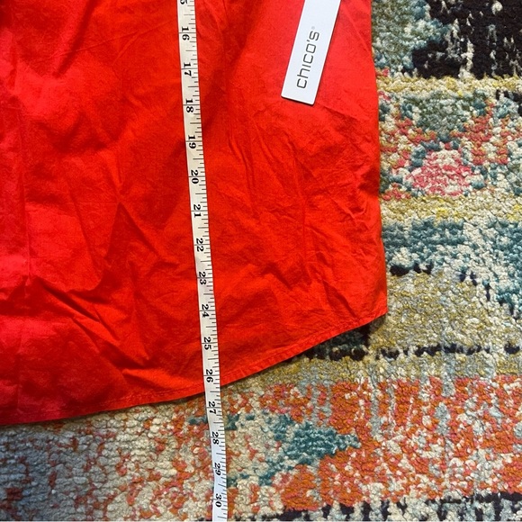 Chico’s POPLIN SHIRT SOLID PUFF SLEEVE TOP 3/4 Slv Fashion Top FLAME SCARLET - Picture 5 of 8